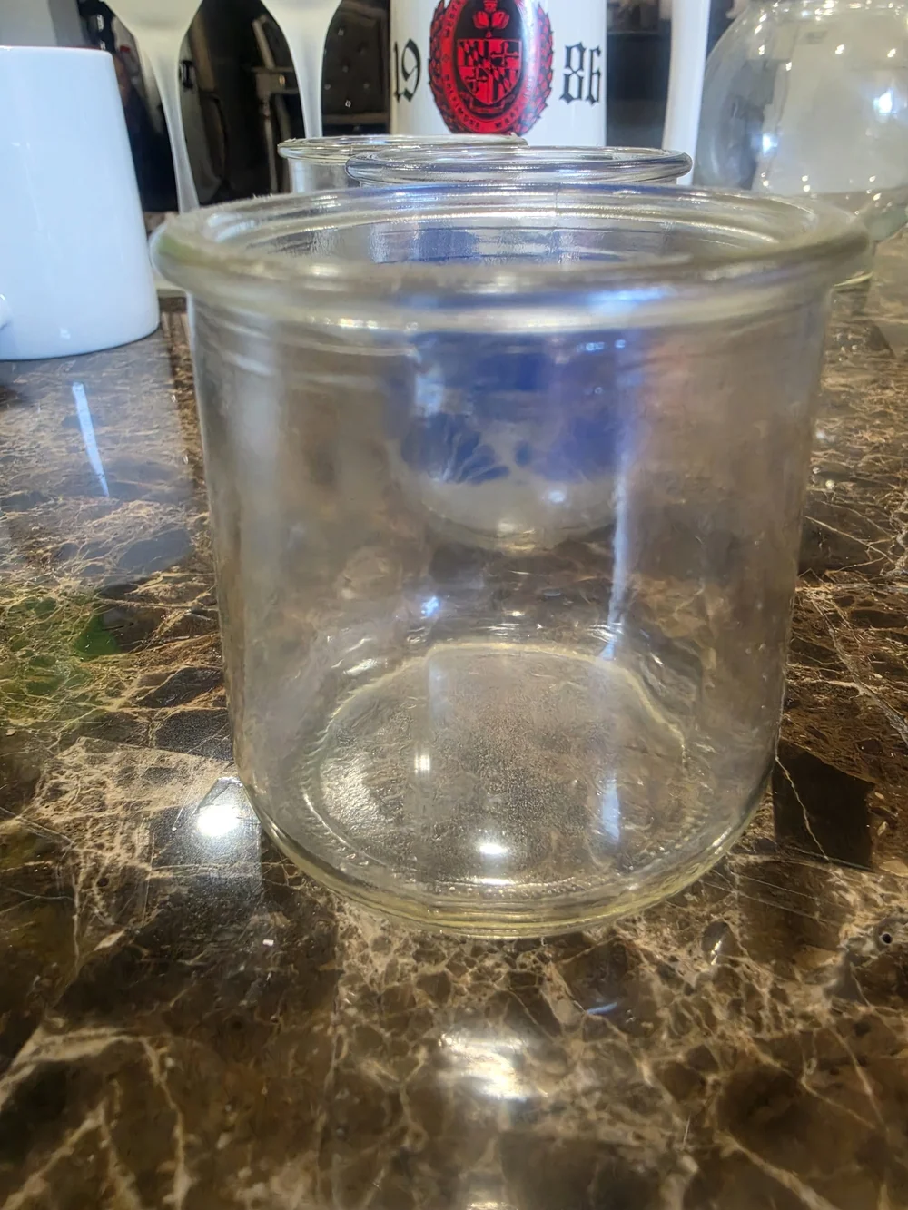 Source Unknown Clear Glass Votive Set with Blue Fan Pattern